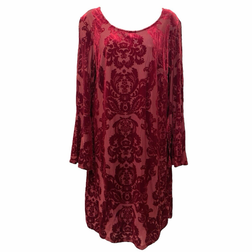 NWT Signature by Robbie Bee Womens XL Sheath Dress Red Velvet Split Bell Sleeve - Picture 3 of 16